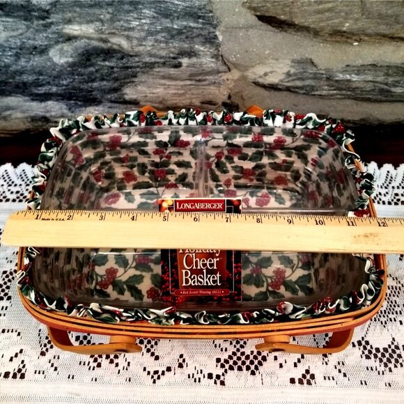 Longaberger 1996 Holiday Cheer Christmas Collection Basket Combo 3 Liners Holly - Picture 8 of 9